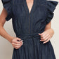 POWER DENIM GODDESS DARK INDIGO MIDI DRESS