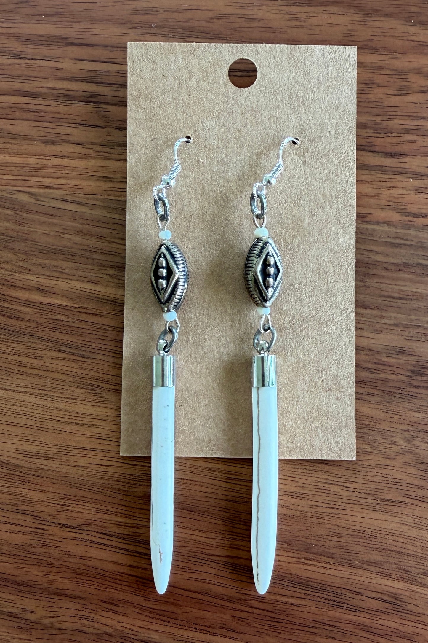 Silver and Camel Bone Earrings by Amy Kaplan