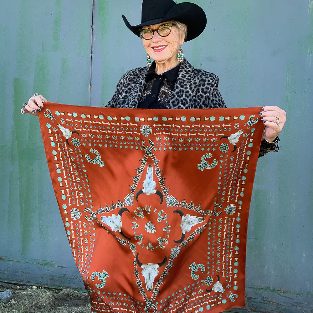 Squash Blossomed Brown Bandana Wild Rag at Bourbon Cowgirl
