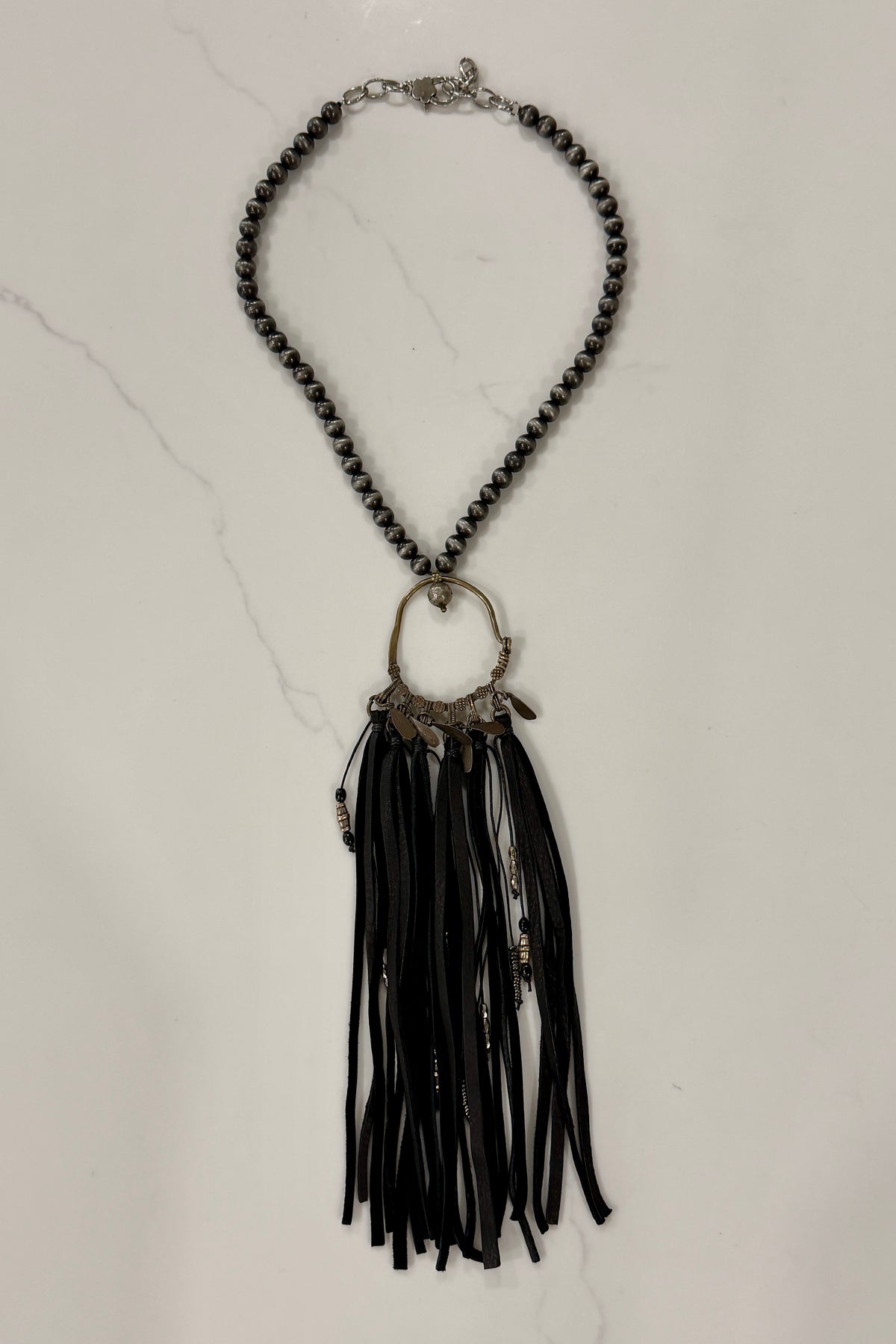 Deersuede Fringe on Afghani Pendant Necklace by Amy Kaplan
