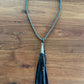 Black Deersuede Fringe on Silver Pearl Necklace by Amy Kaplan