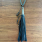 Black Deersuede Fringe on Silver Pearl Necklace by Amy Kaplan