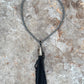 Black Deersuede Fringe on Silver Pearl Necklace by Amy Kaplan