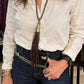 Dark Brown Deersuede Fringe on Silver Pearl Necklace by Amy Kaplan