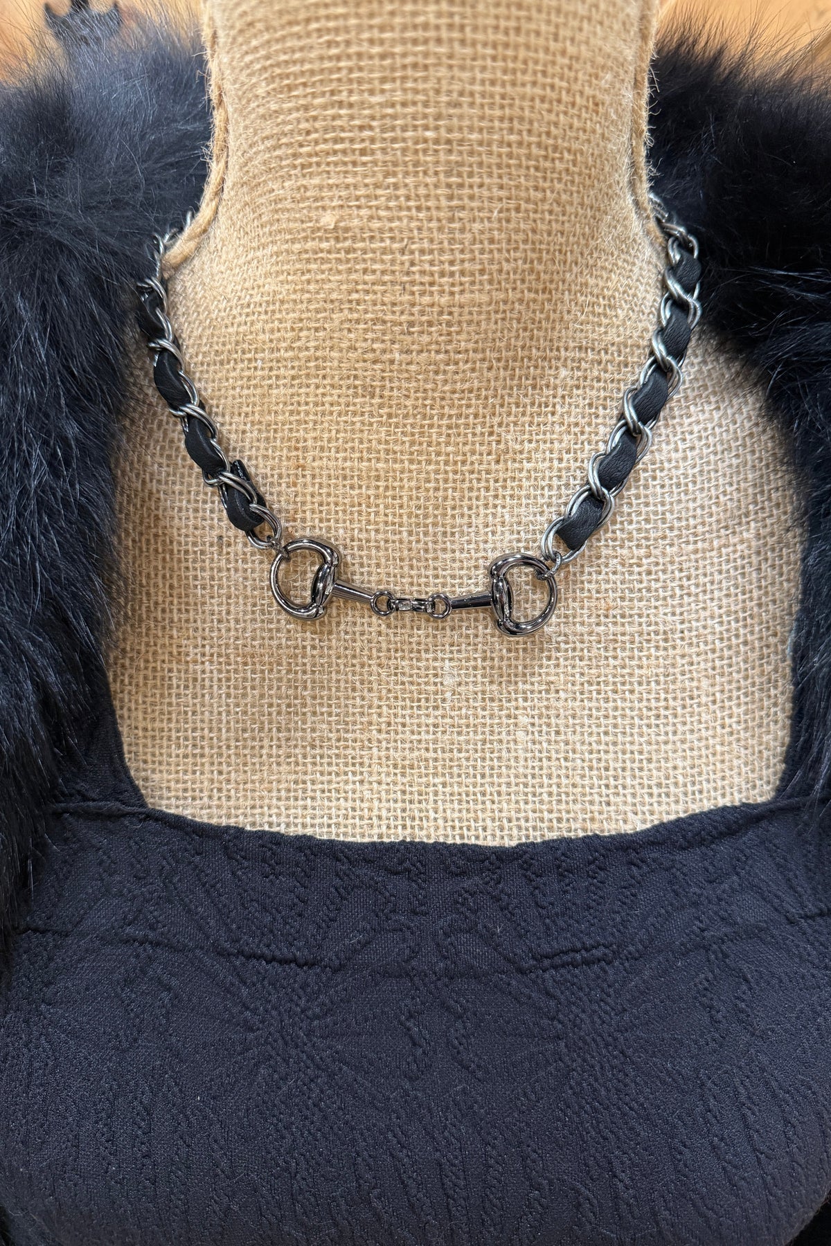 Gunmetal and Leather Horse Bit Necklace by Amy Kaplan