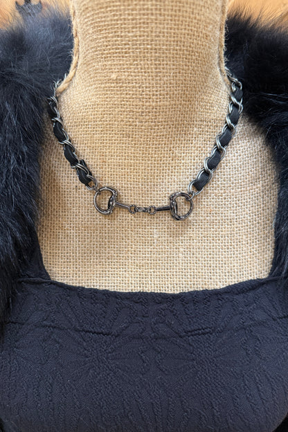 Gunmetal and Leather Horse Bit Necklace by Amy Kaplan