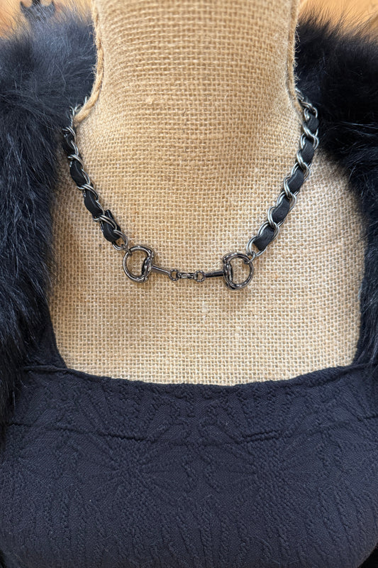 Gunmetal and Leather Horse Bit Necklace by Amy Kaplan