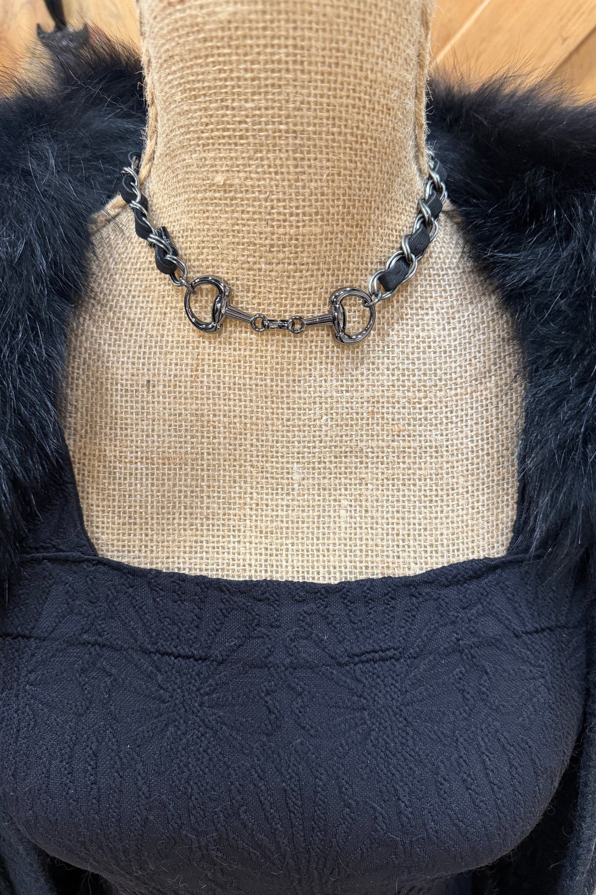 Gunmetal and Leather Horse Bit Necklace by Amy Kaplan