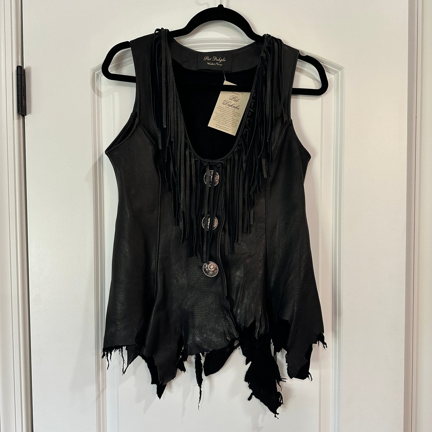 Deerskin Ragged Leather Vest by Pat Dahnke -Black