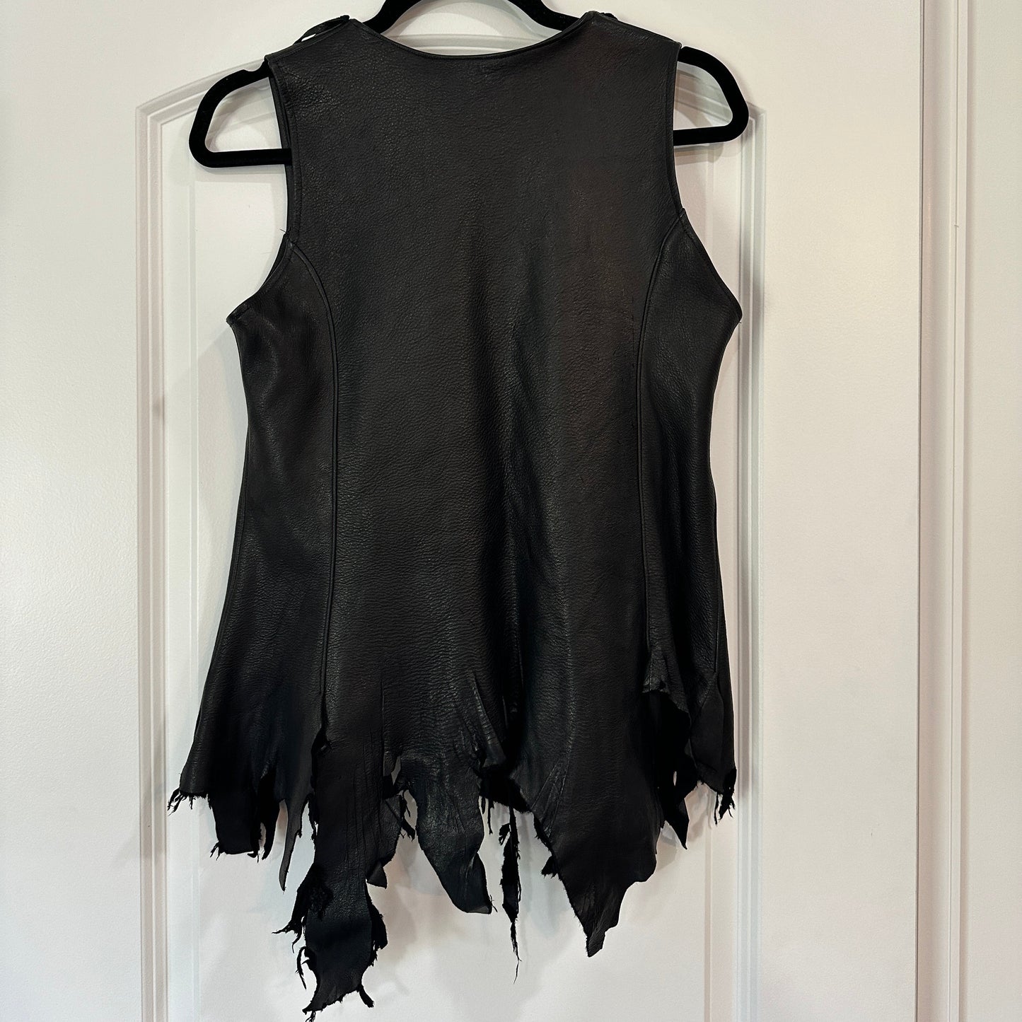 Deerskin Ragged Leather Vest by Pat Dahnke -Black