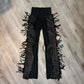 Chap Full Fringe & Feathers Ragged Leather Pants by Pat Dahnke -Black