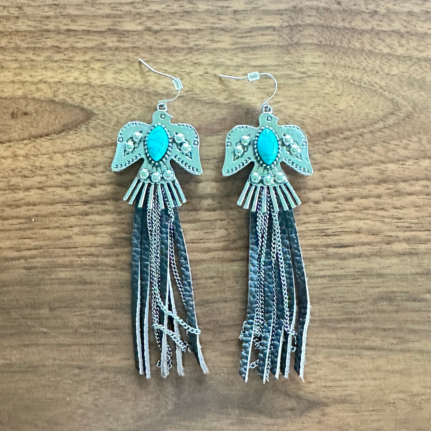 Thunderbird and Leather Earrings
