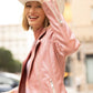 Sofia RF Leather Jacket, Rose Metallic