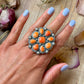 Sterling Silver Orange Spiny Oyster Mosaic Cluster Ring Size 7.5, Artist Shay Pfeiffer