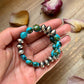 Sterling Silver Spiderweb Kingman Turquoise & Ponca Pearl Memory Wire Bracelet – Fits Up to 9” Wrist – Artist Jason Ogg