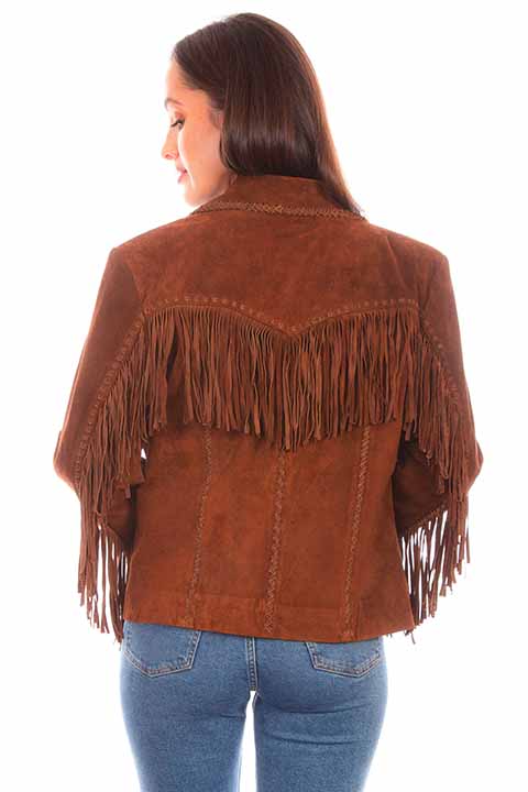 Brown fringe suede jacket, L1080-125-bk preview