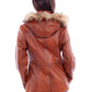Brown leather jacket with fur hood