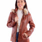 L1112-259 Brown Leather Jacket with Fur Hood