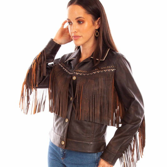 L1114-424 Brown Leather Fringe Jacket