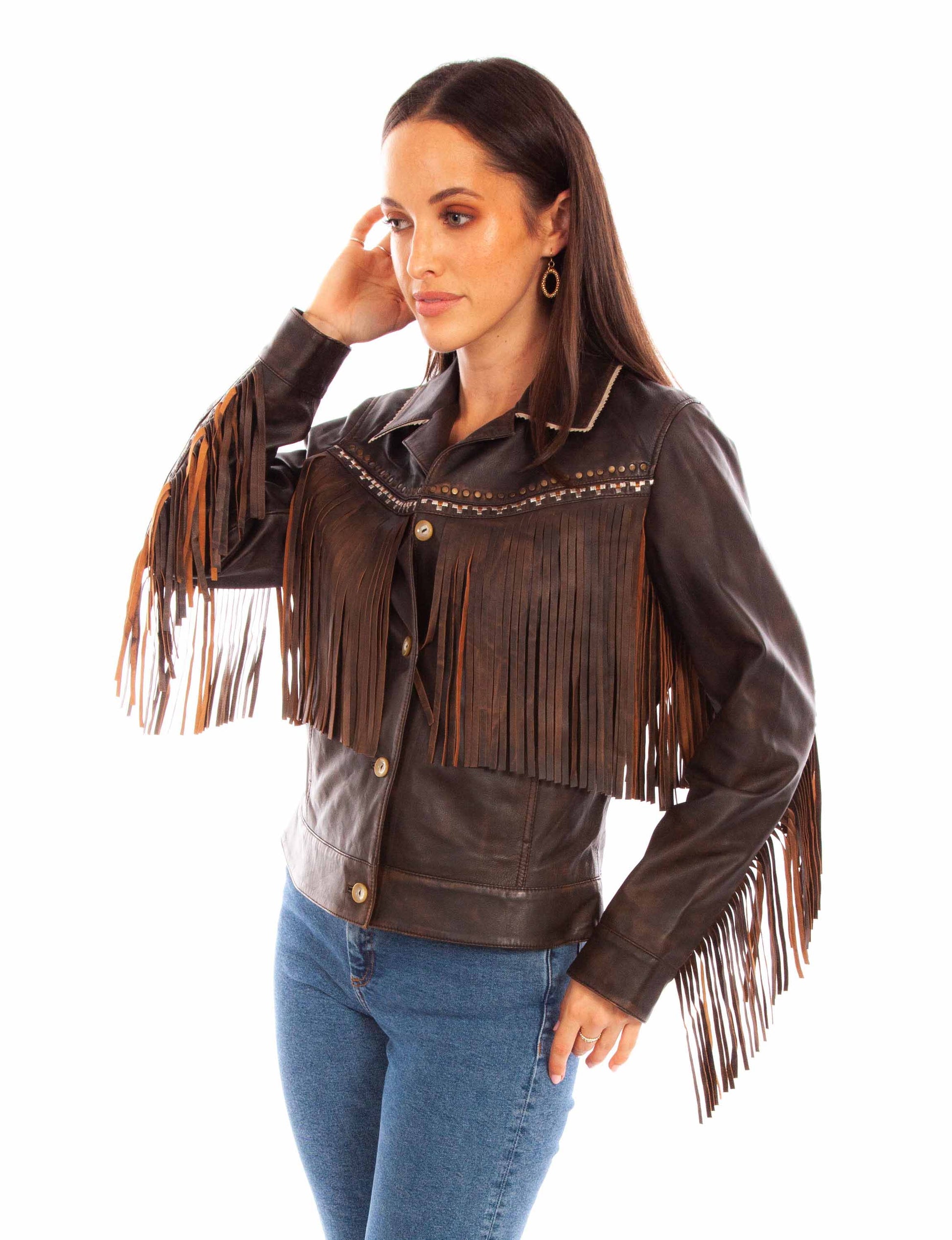 Brown fringe leather jacket