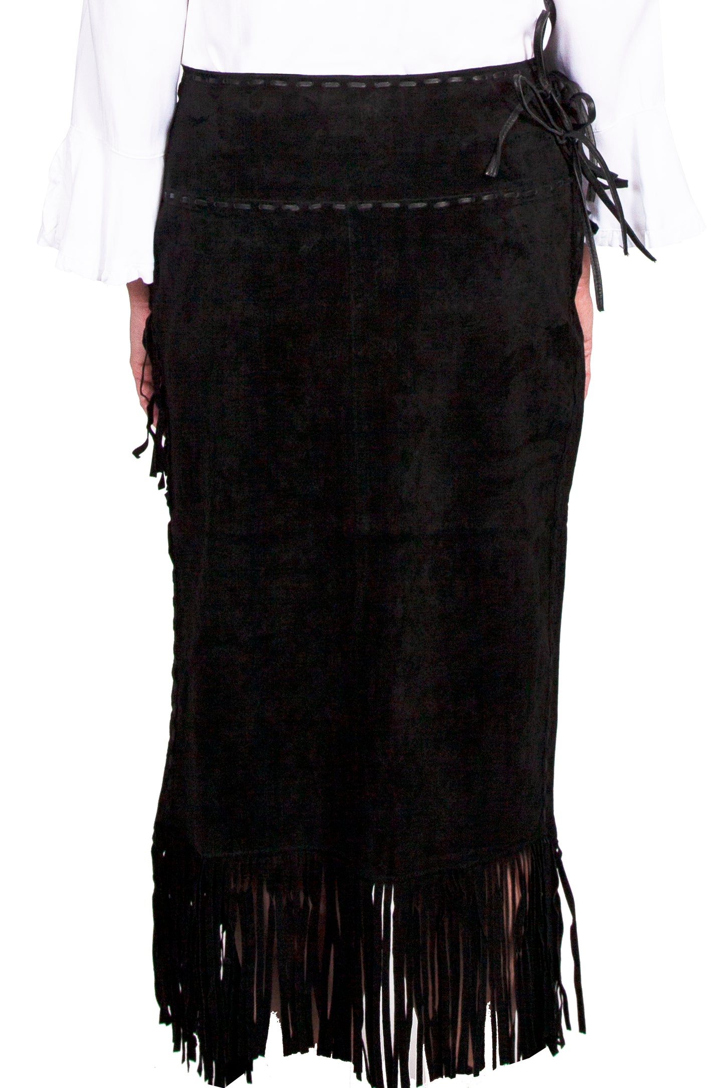 L659-19-BK Black suede fringe skirt