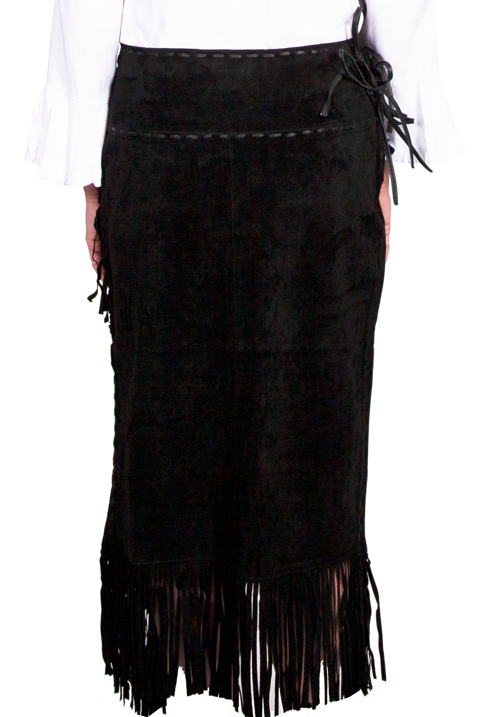 L659-19-BK Black suede fringe skirt