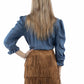 Denim top and fringe skirt