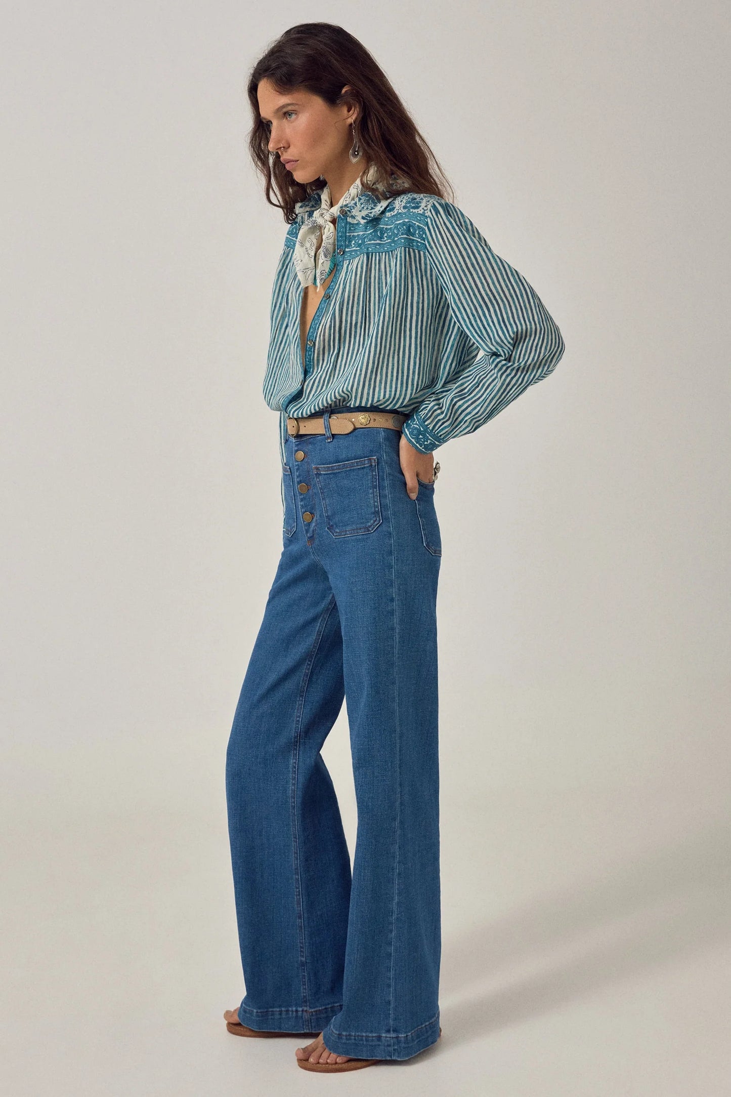 Maria Shirt Mediterranean Stripes Blue Ink by Maison Hotel