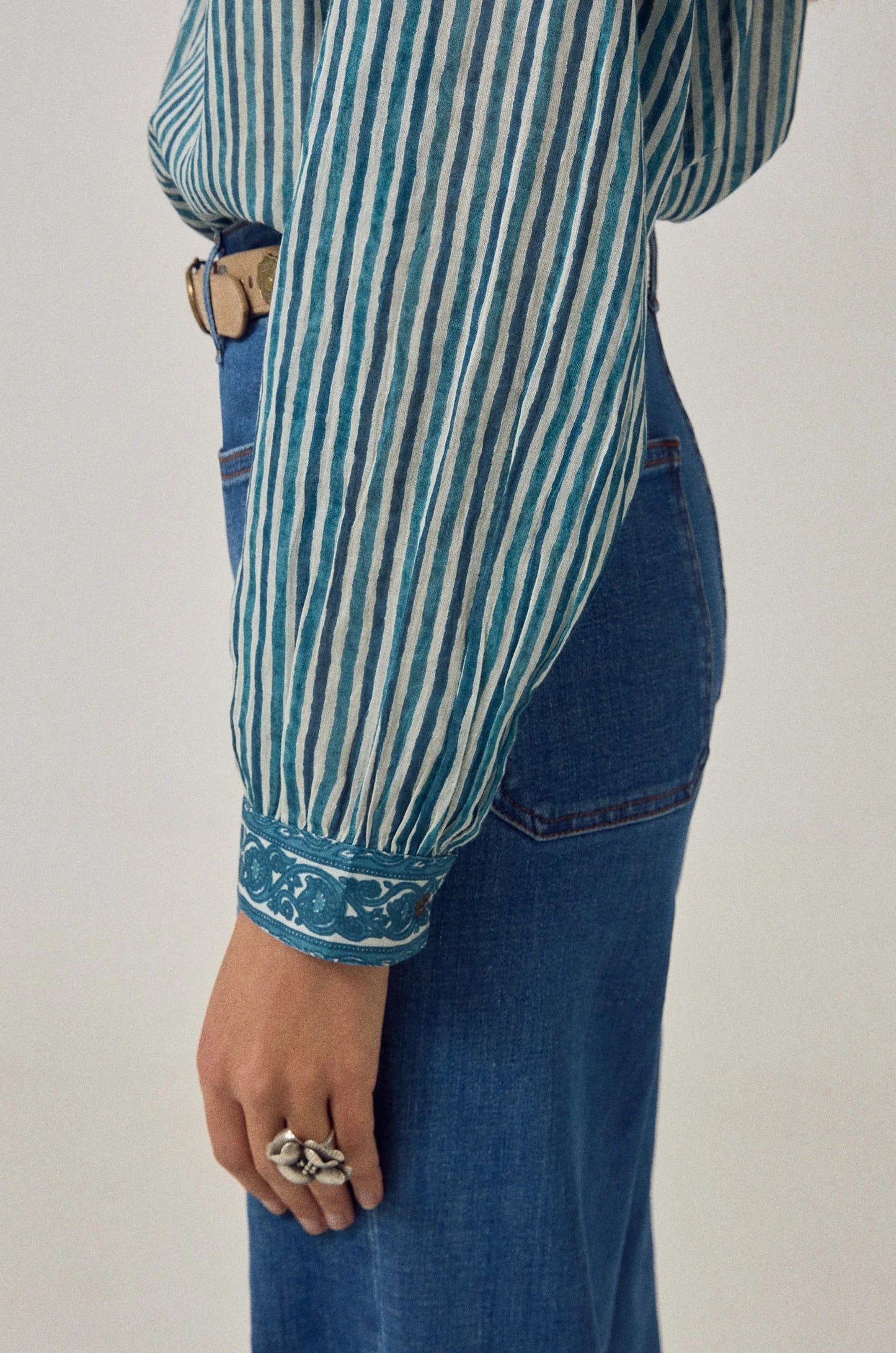 Maria Shirt Mediterranean Stripes Blue Ink by Maison Hotel