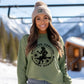 Woman in Military Green Bourbon Cowgirl Sweatshirt