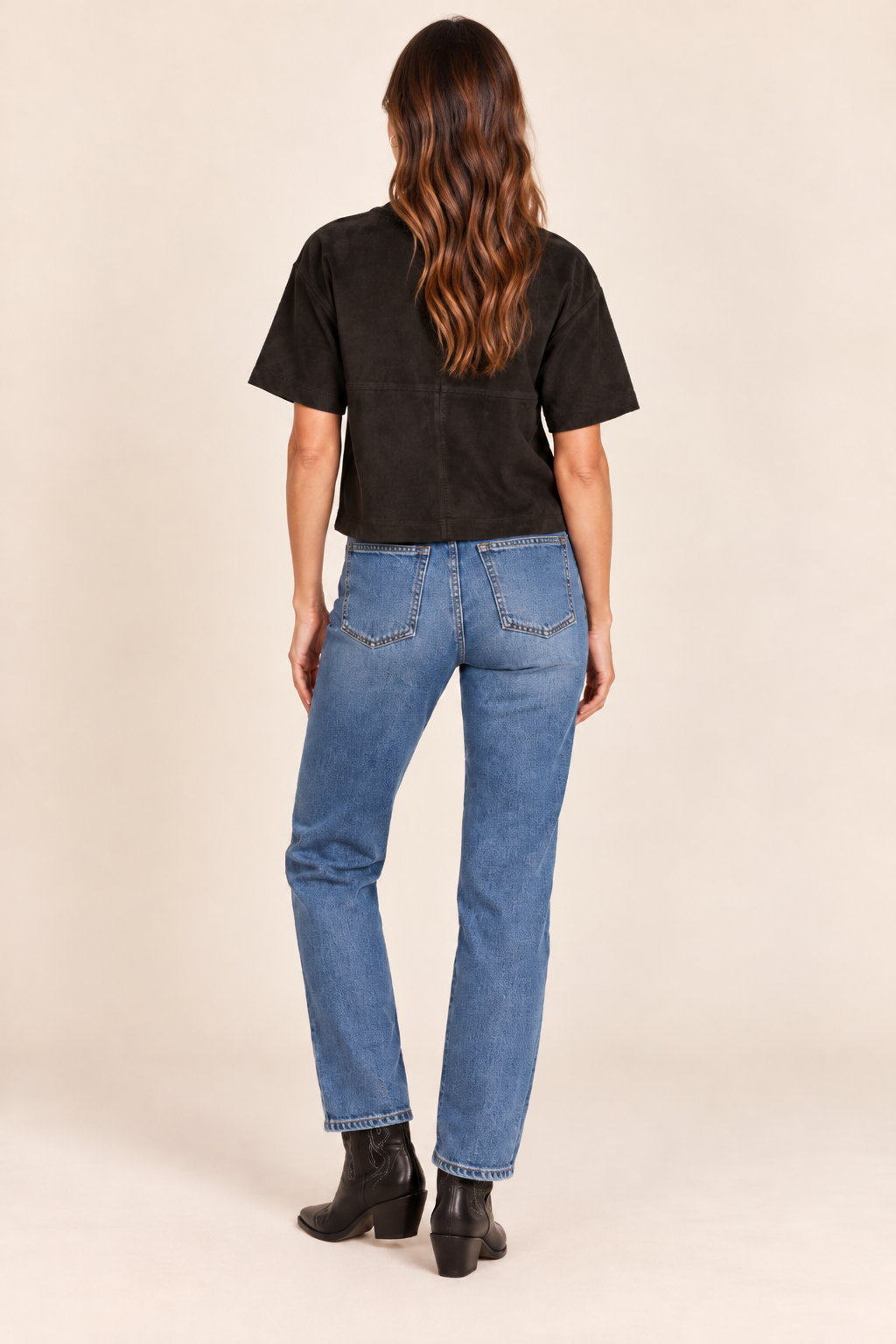 Faux Suede Cropped Tee in Black