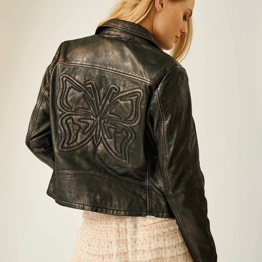 Ninika RF Leather Jacket by Mauritius in Black Purple