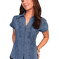 Woman wearing PSL-066-DBL denim shirt