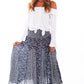 Blue floral skirt and white top, PSL-252-BLU