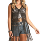 Boho crochet vest with fringe and denim shorts