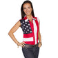 Woman in RW029LSS-RED American flag shirt