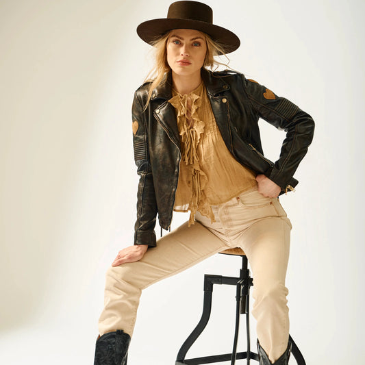 Reo RF Heart Detail Leather Jacket by Mauritius