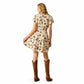 Western-print dress & boots, back view