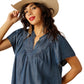 Woman in denim top and hat, S25_WMS_WEST_10055137_detail01