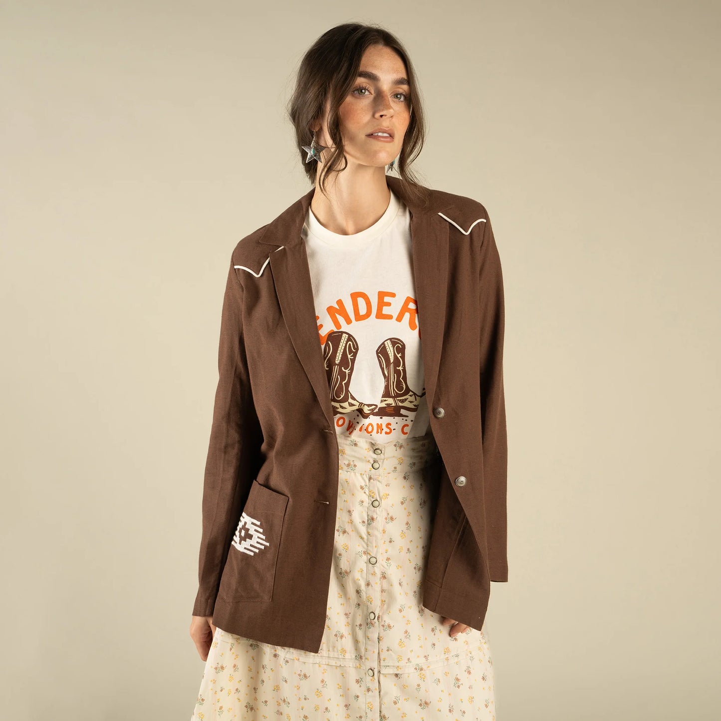 The Eleanor Relaxed Western Blazer in Oakroom by Sendero Provisions