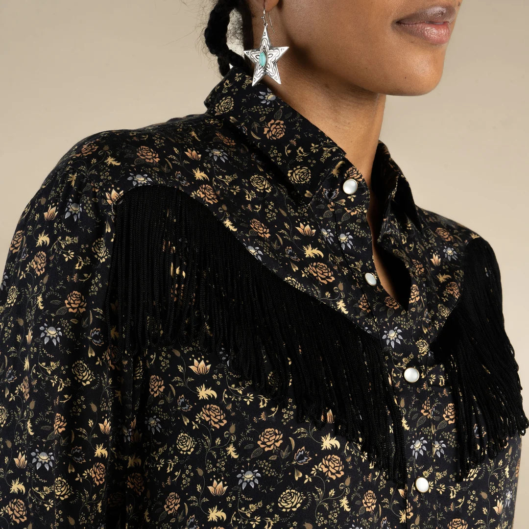 June Western Blouse by Sendero Provisions -Black Floral