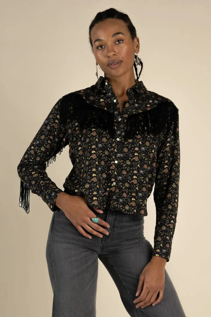 June Western Blouse by Sendero Provisions -Black Floral