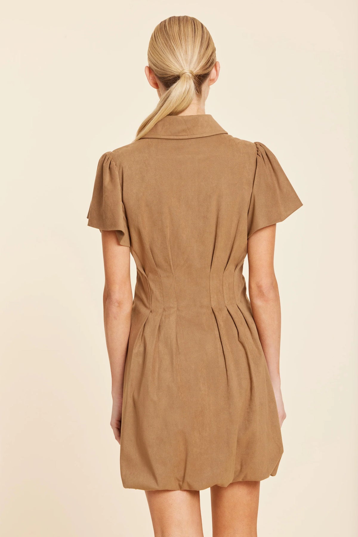 Faux Suede Bubble Dress in Tobacco