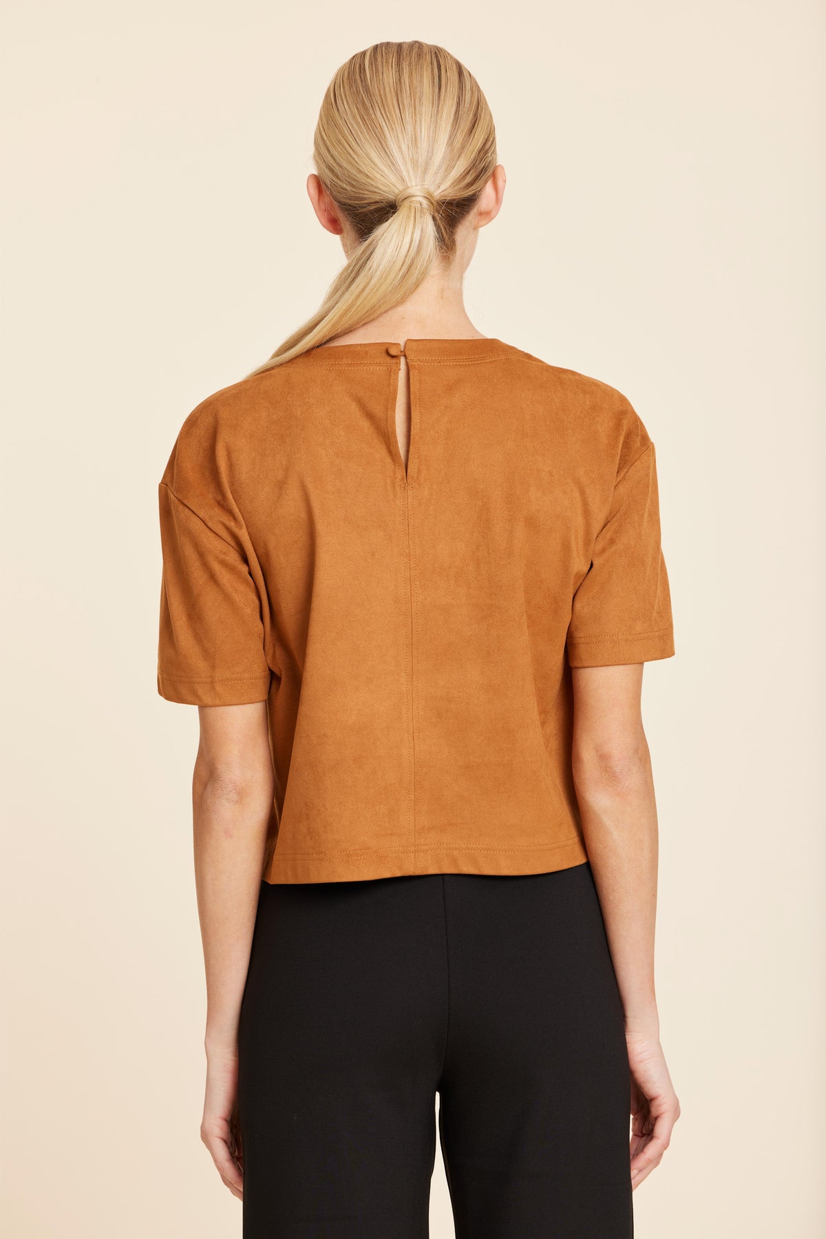 Faux Suede Cropped Tee in Burnt Orange