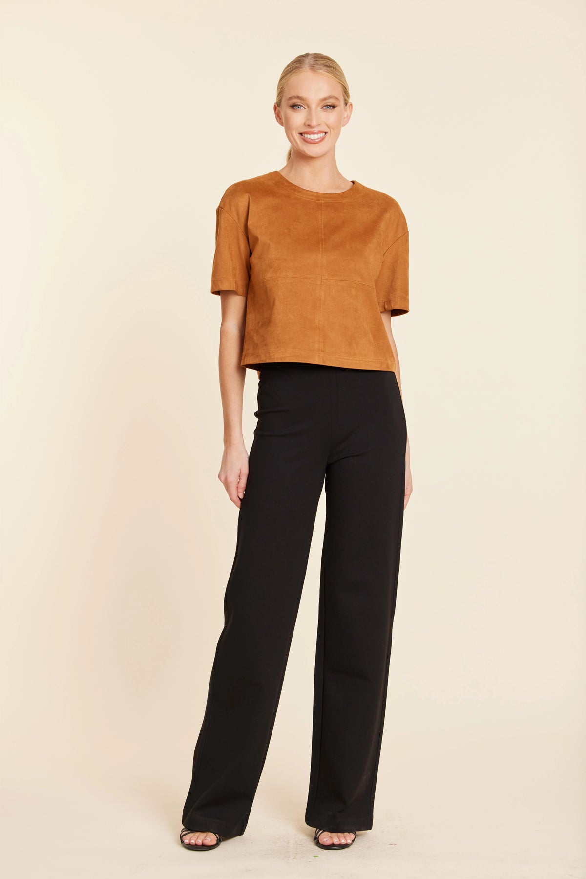 Faux Suede Cropped Tee in Burnt Orange