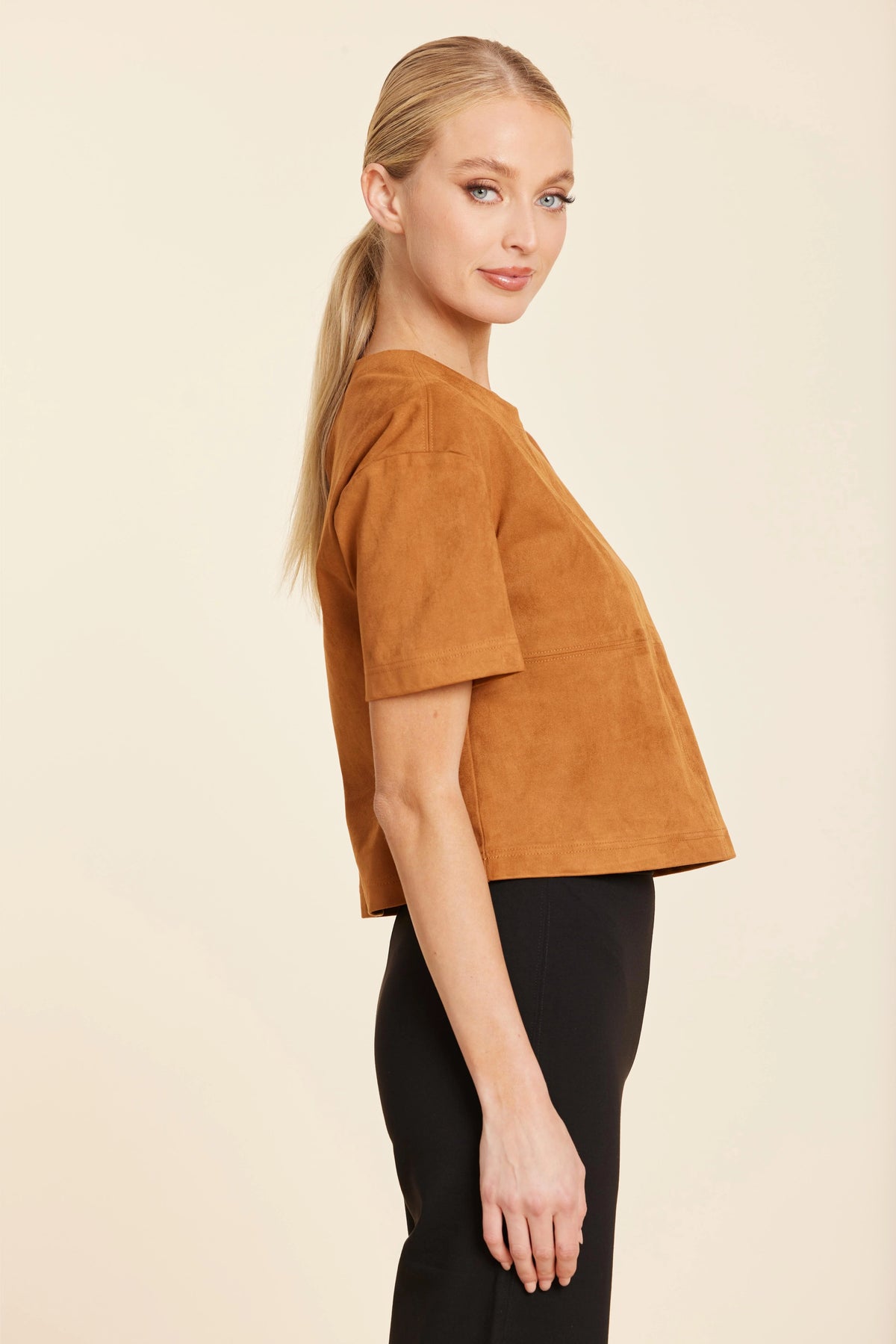 Faux Suede Cropped Tee in Burnt Orange