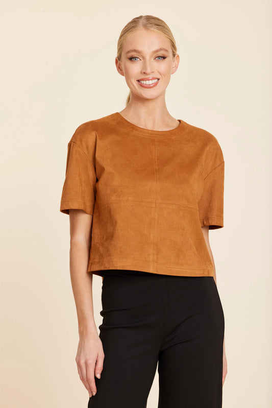 Faux Suede Cropped Tee in Burnt Orange