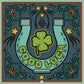 Good luck graphic with horseshoe and clover