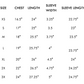 chest, length, sleeve measurements.