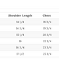 Screenshot of size chart with measurements for clothing sizes.